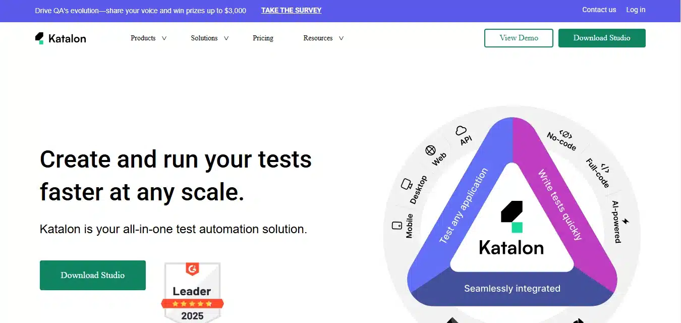 katalon studio homepage screenshot