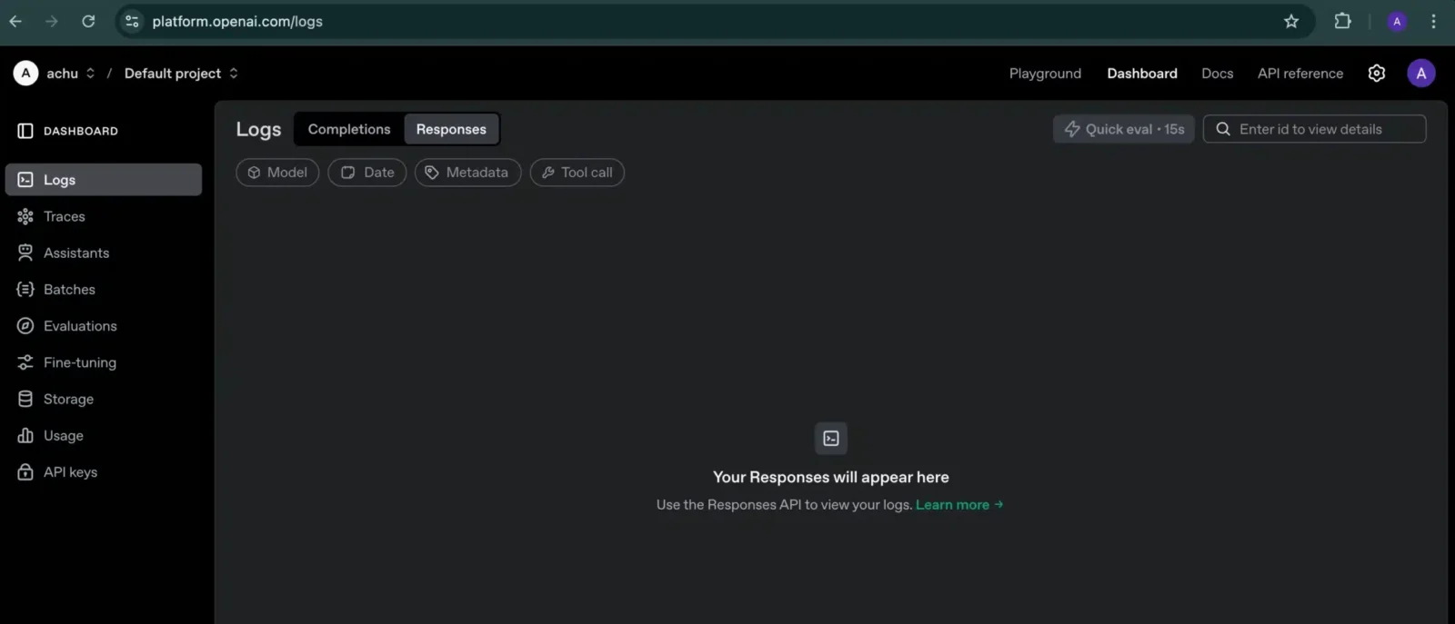 Dashboard section to create an API Key