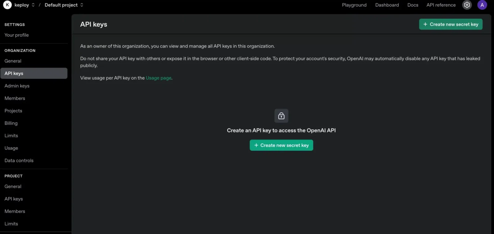 OpenAI API Key section