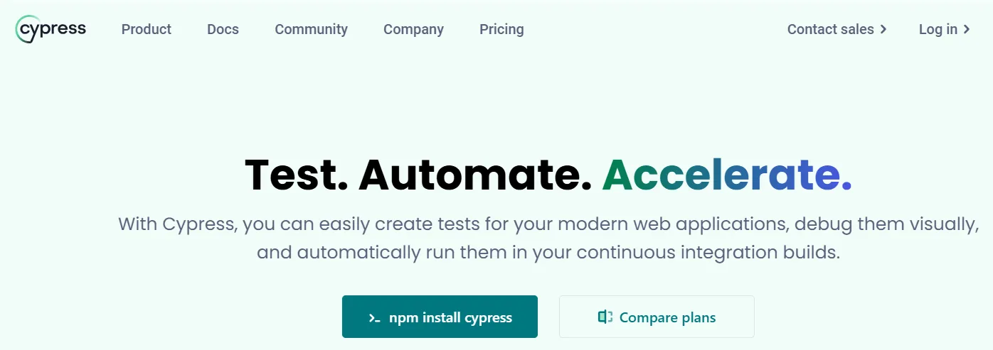 Screenshot of Cypress official website homepage