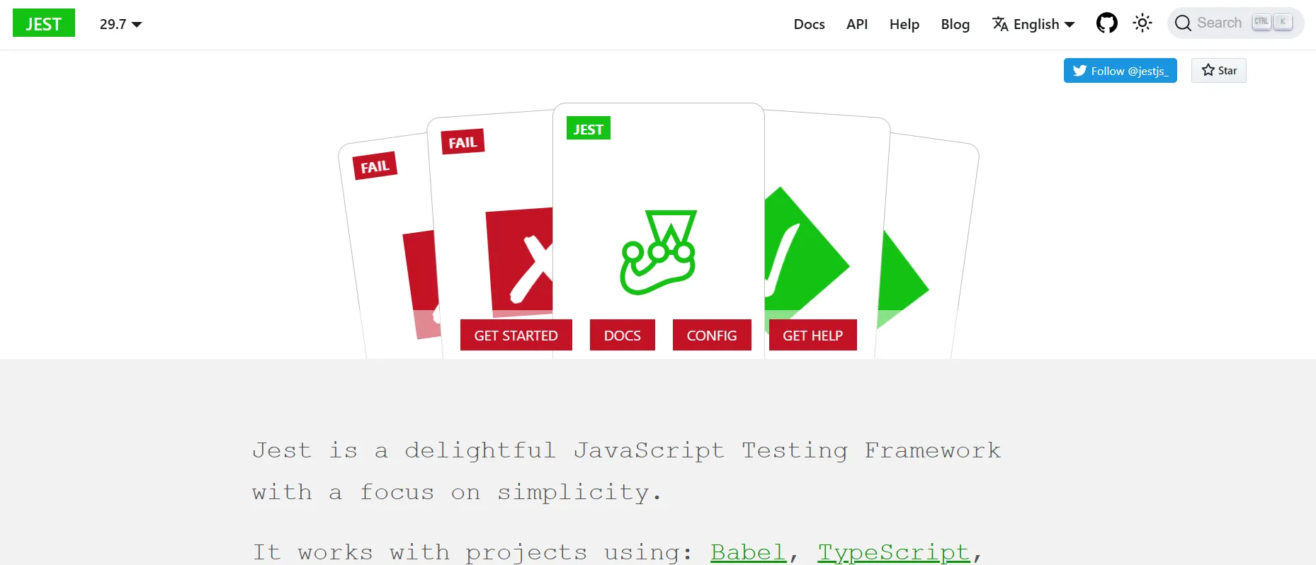 Screenshot of Jest's official website homepage