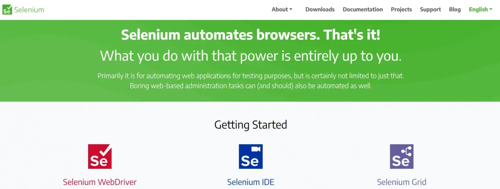 Selenium's official website homepage screenshot