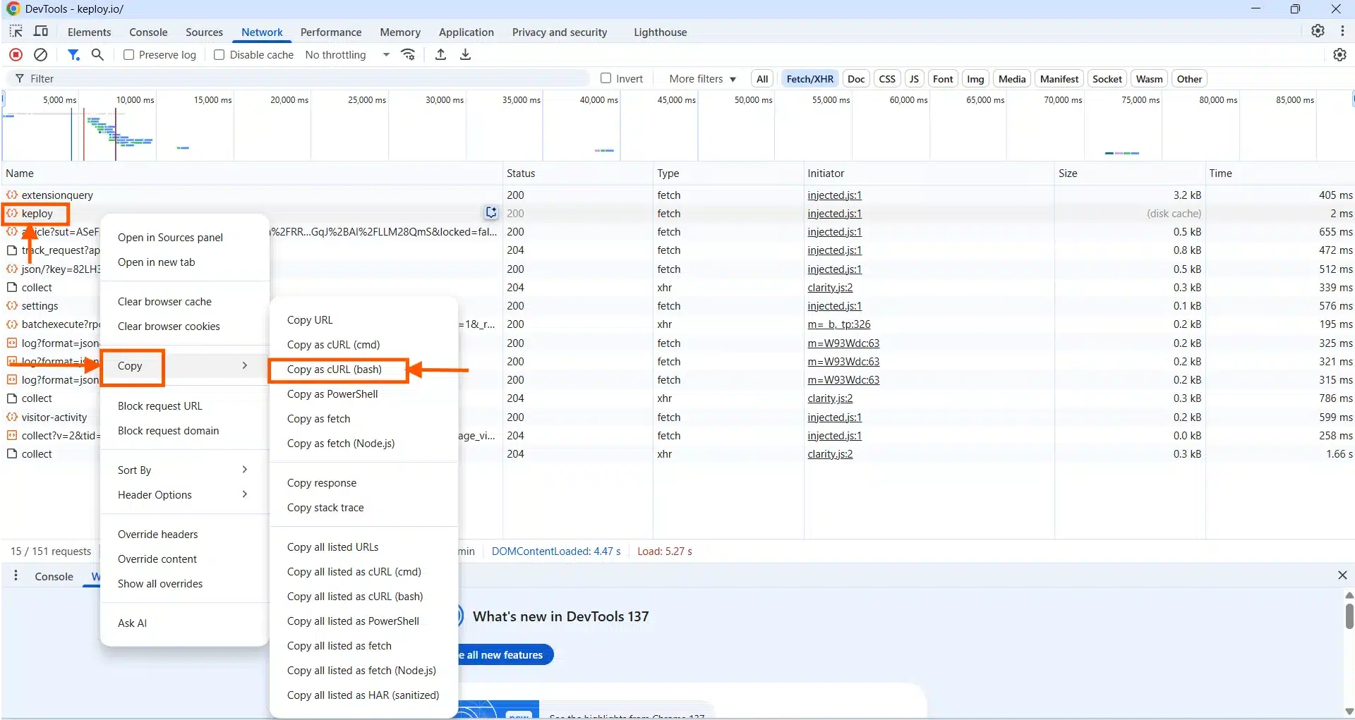 Chrome Devtool Copy as a curl