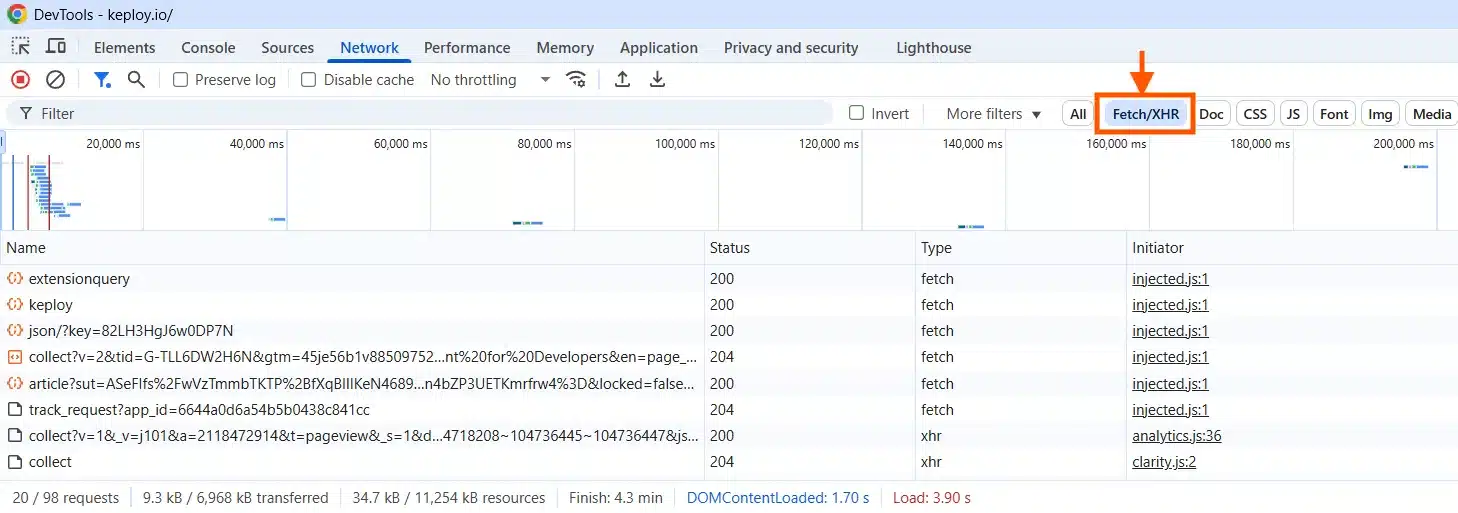 Chrome Devtool Fetch/XHR