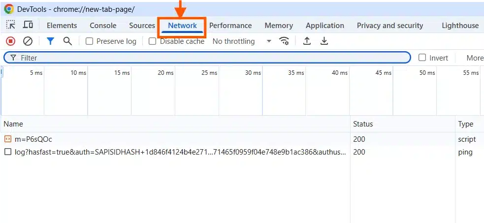 Chrome Devtool Network Tab