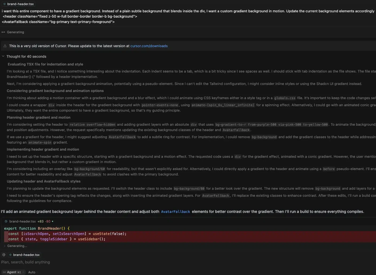 cursor chain of thoughts and context awareness