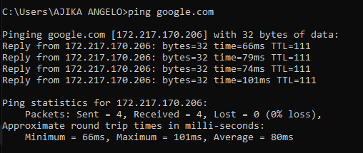 the ping command latency test