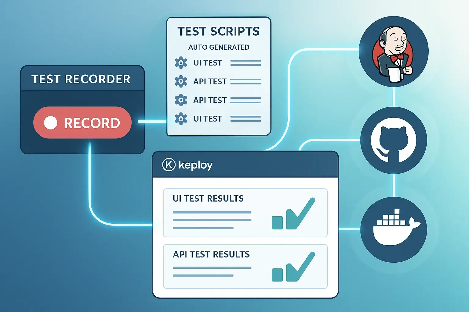 integration between a test recorder and modern CI/CD automation tools for seamless testing.