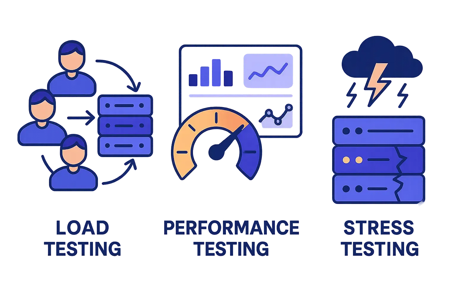 Load vs Performance vs Stress Testing: Differences & Examples