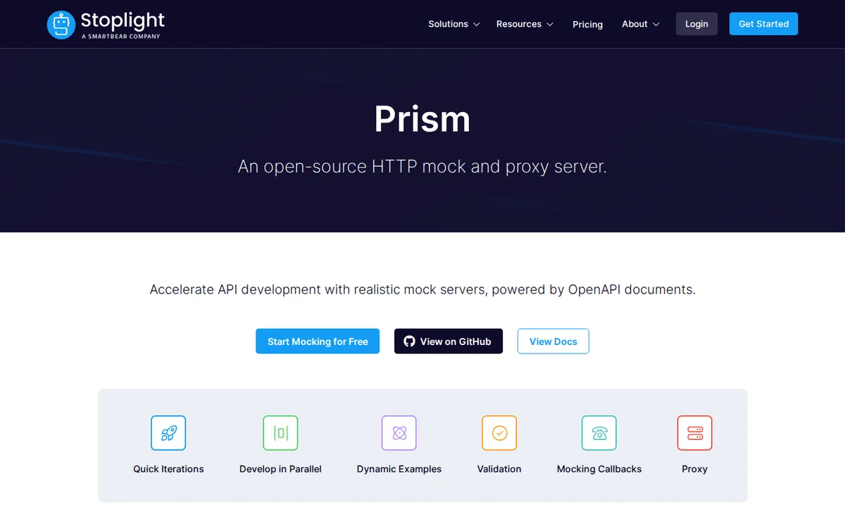 Stoplight Prism open source HTTP mock and proxy server page