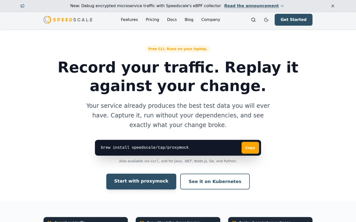 Speedscale homepage for traffic capture and replay